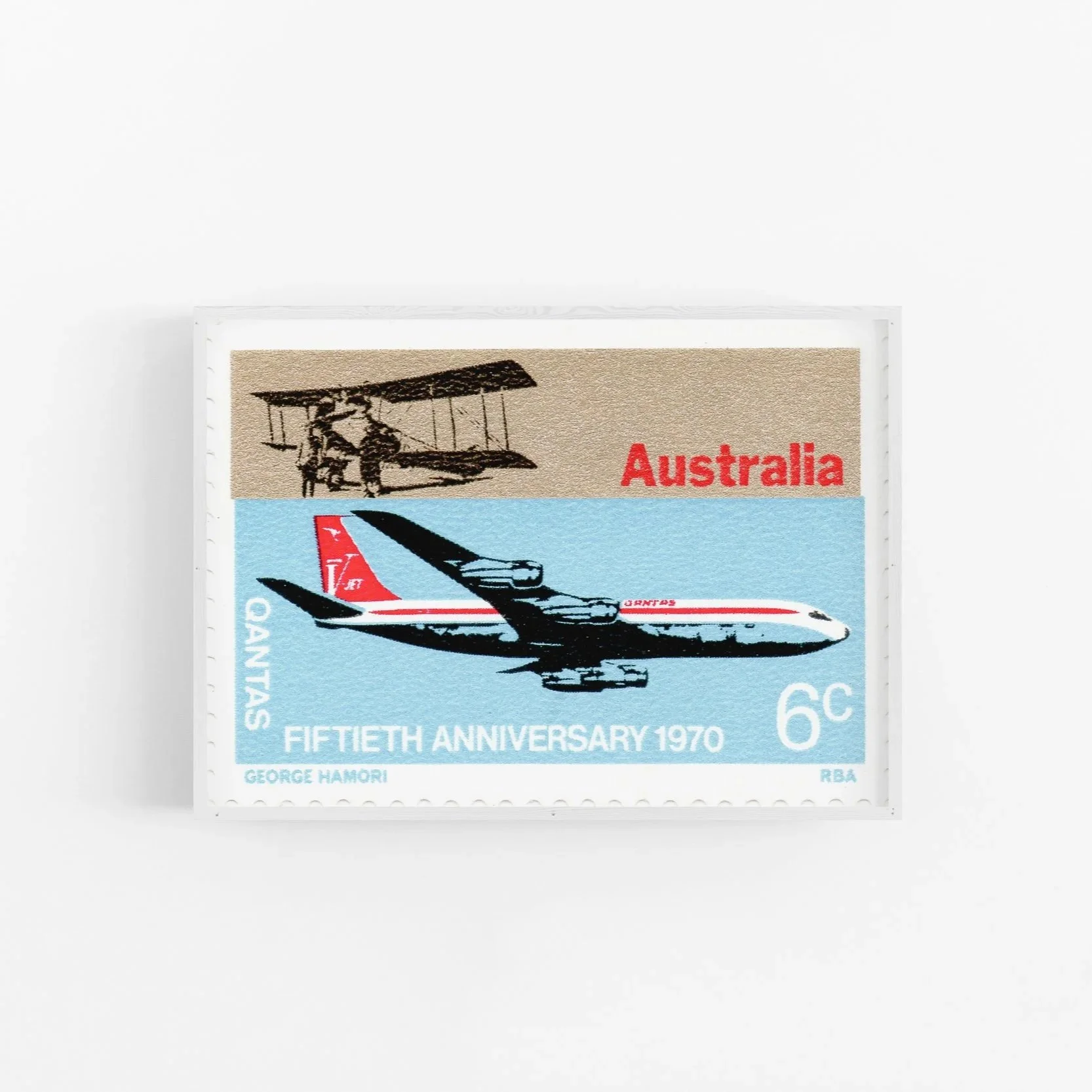 Qantas 50th anniversary stamp 6c, sky blue Civil Press edition
