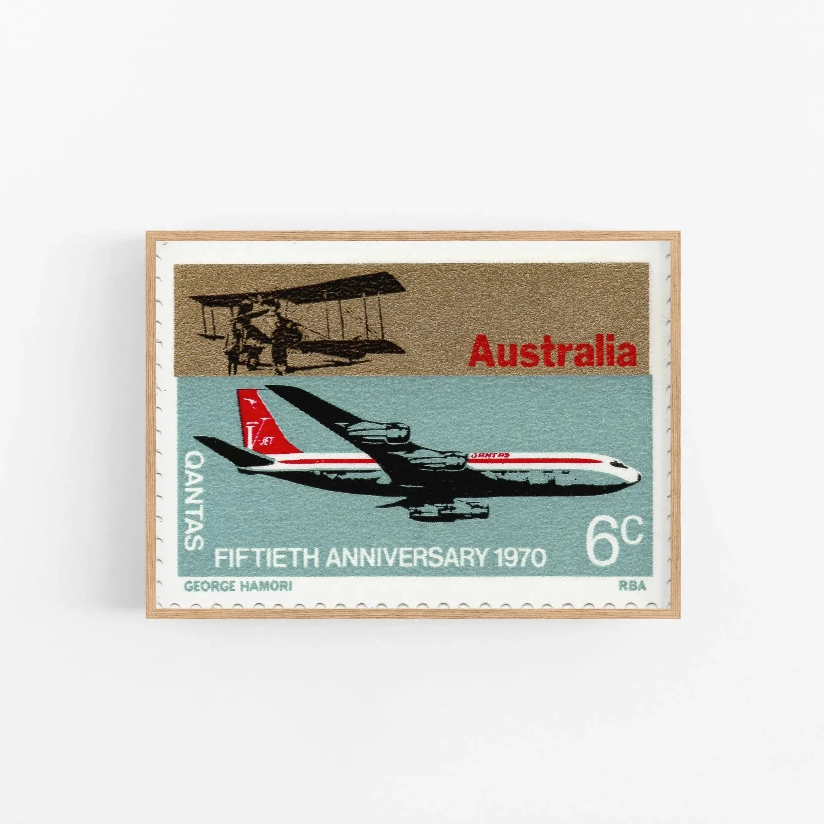 Qantas 50th anniversary stamp 6c, gumleaf Civil Press edition