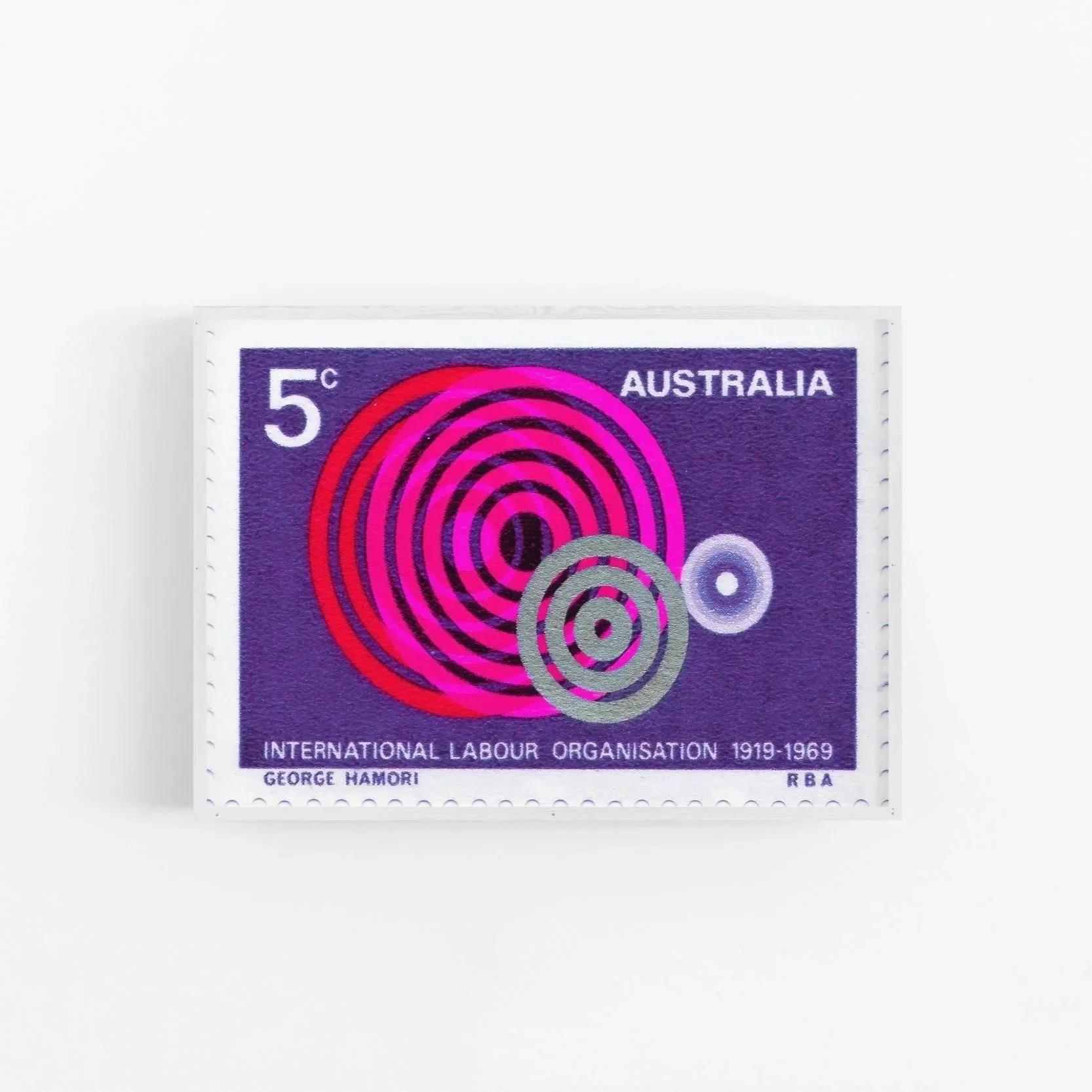 ILO 50th anniversary stamp, pink Civil Press edition
