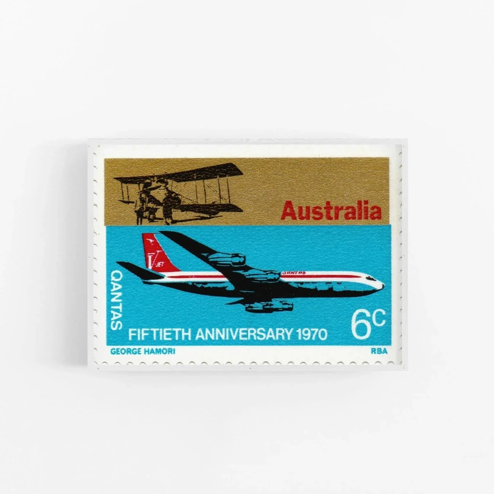 Qantas 50th anniversary stamp, 6c, 1970, designed by George Hamori