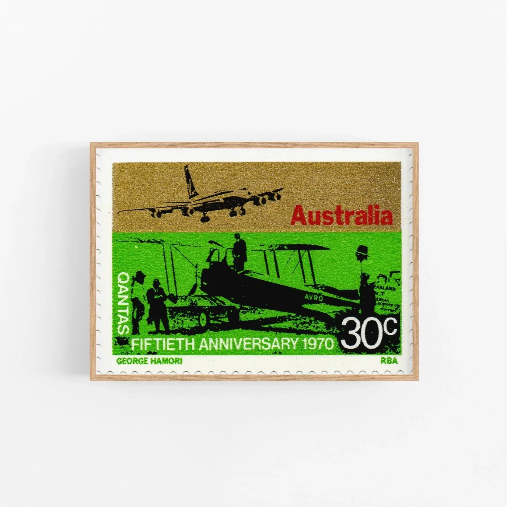 Qantas 50th anniversary stamp, 30c, 1970, designed by George Hamori