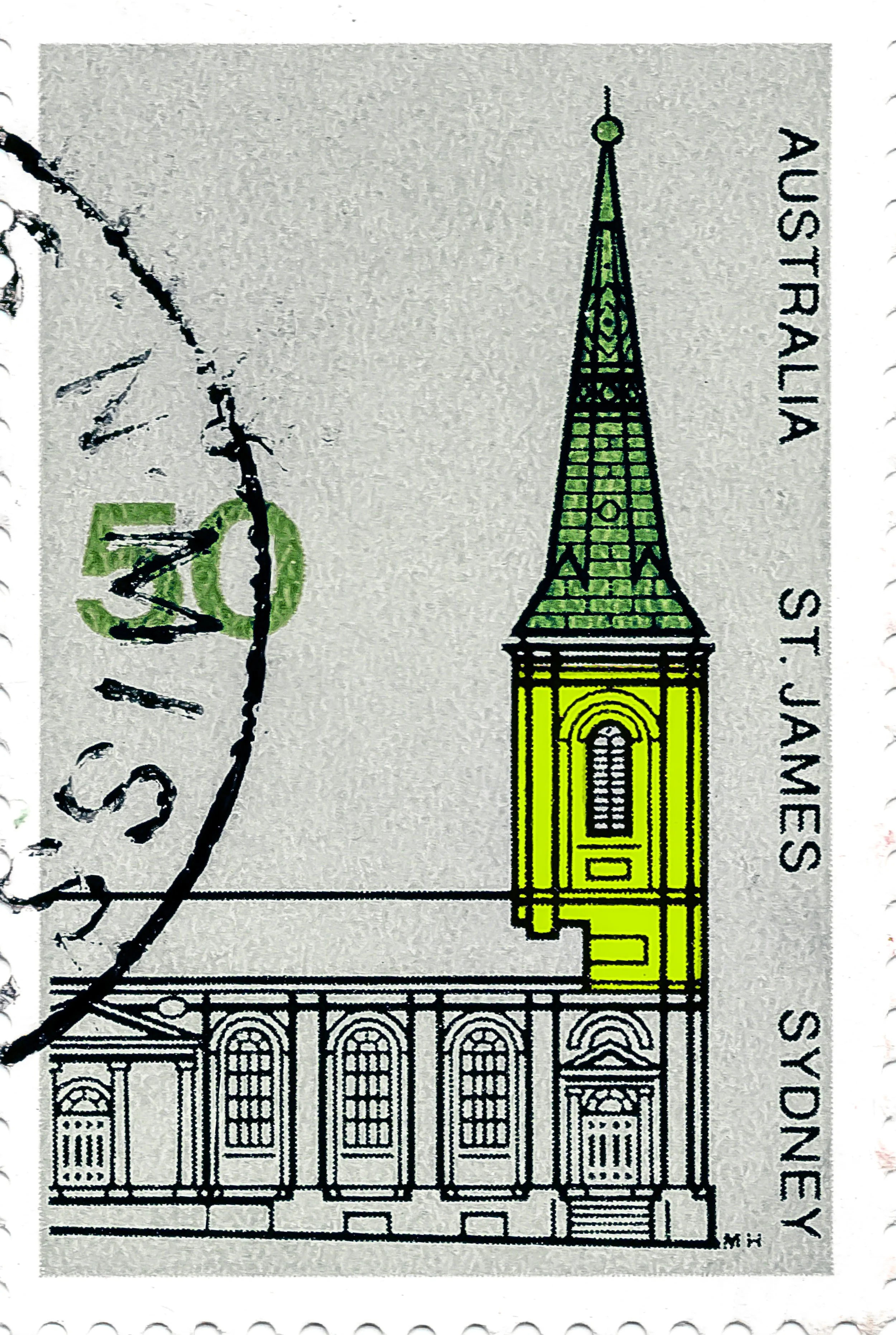 St James Church Sydney stamp, lime Civil Press edition