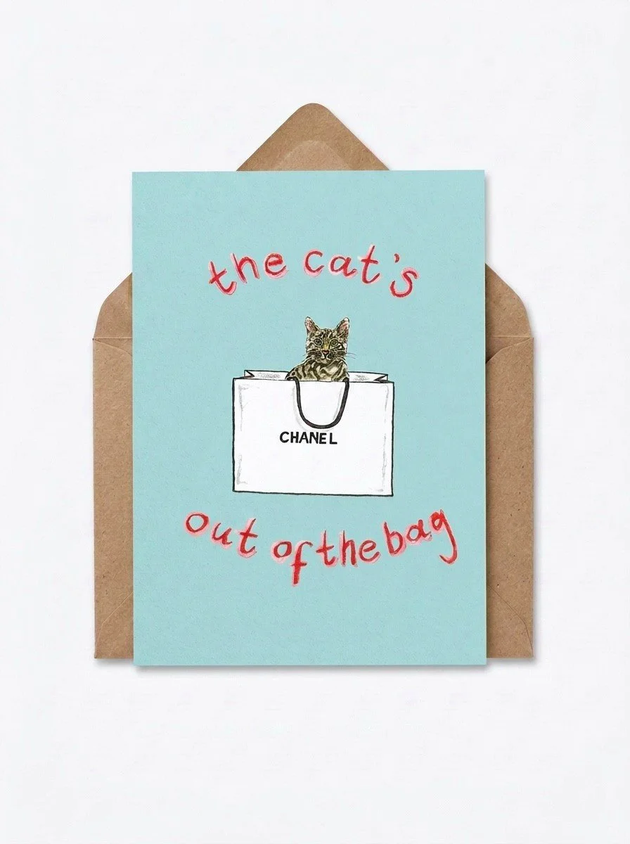 'The cat's out of the bag' card
