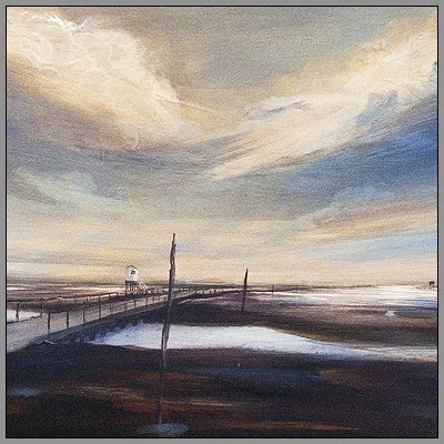 The Causway, Lindisfarne - oil on Board