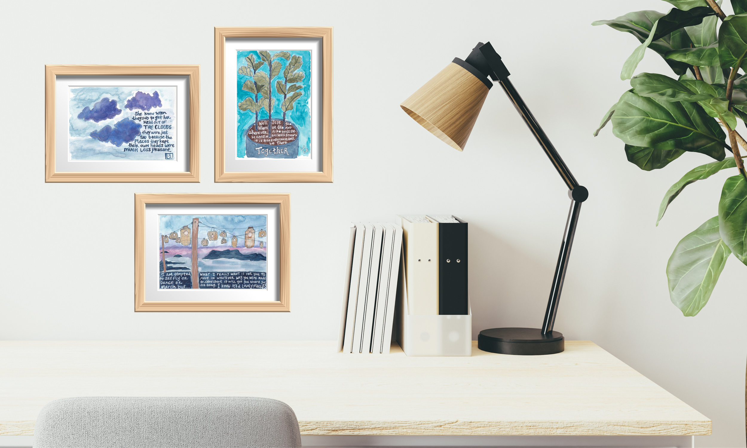 5x7 Card Set: 3 Whimsical 5x7 Art & Poetry Prints