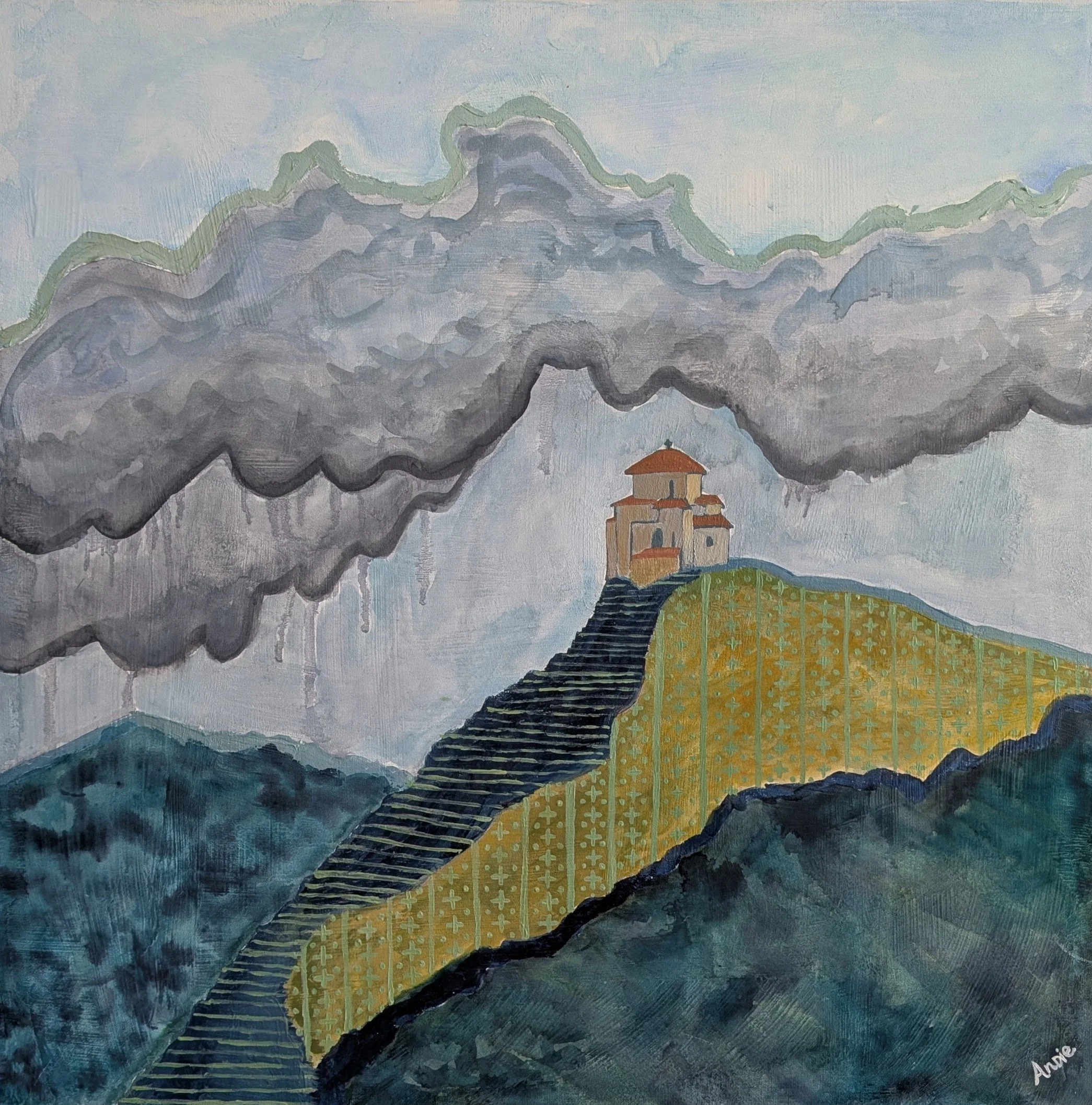 Mtskheta- watercolor & oil on canvas