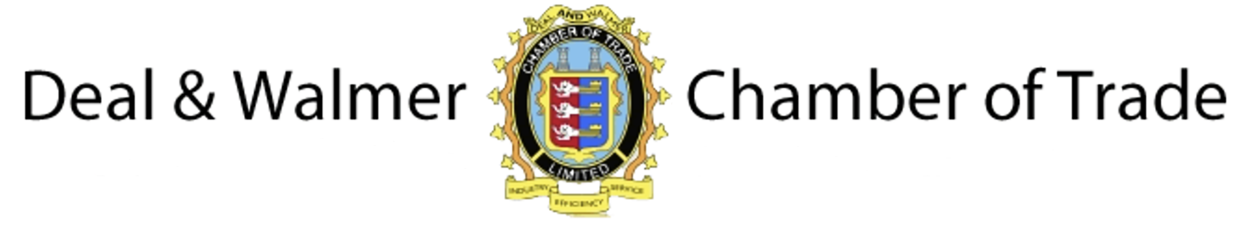 Logo of the Chamber of Trade featuring a shield with blue, red, and gold elements and text for Deal & Walmer.