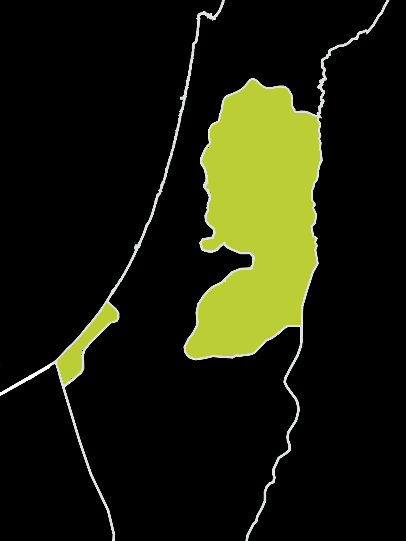 Map highlighting Palestine in green surrounded by black outline.