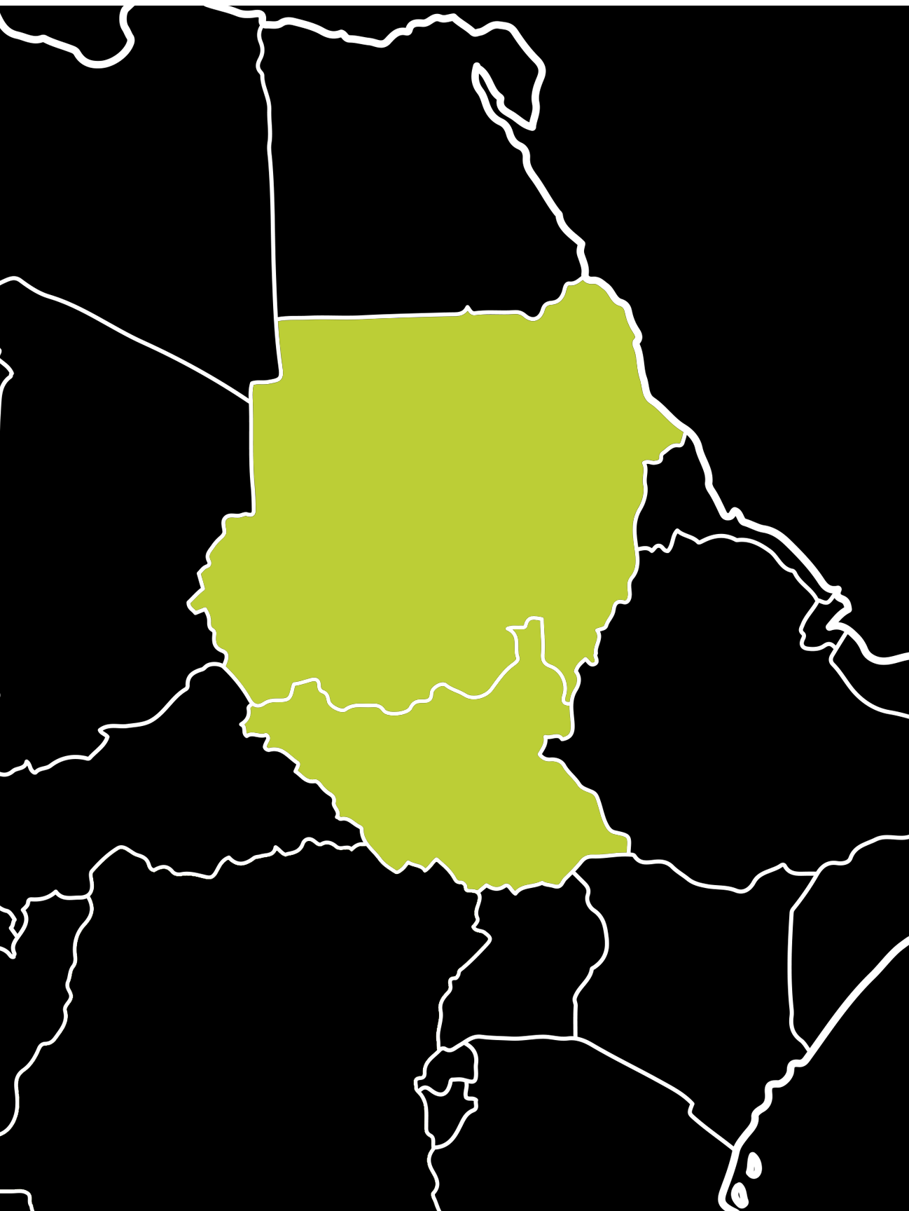 Map highlighting Sudan in green surrounded by black outline.
