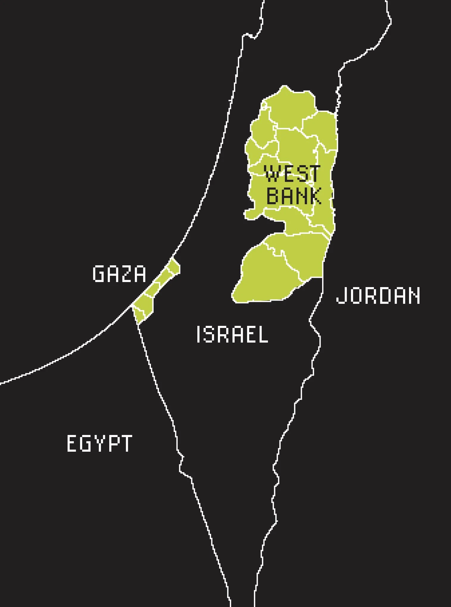 Map highlighting Palestine in green surrounded by black outline.