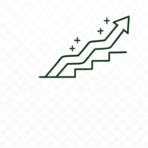 A stylized growth chart with increasing arrows and plus signs indicating growth or progress.