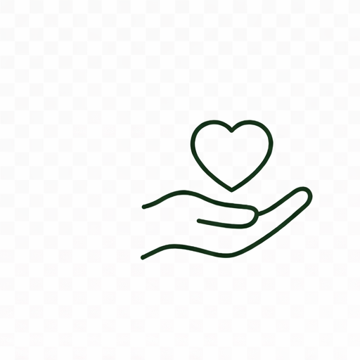 Outline drawing of a hand holding a heart.
