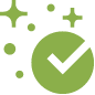 Green alarm clock with a checkmark icon