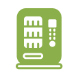 Green landline telephone with keypad and screen.