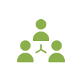 Icon of three interconnected people representing a group or team