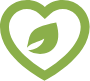 Green heart-shaped symbol with a leaf inside.