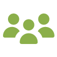Icon of three green people representing a group or community.