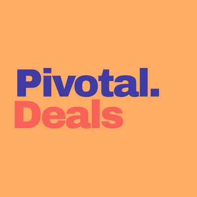 Pivotal Deals logo on an orange background with the words 'Pivotal' in navy blue and 'Deals' in pink.