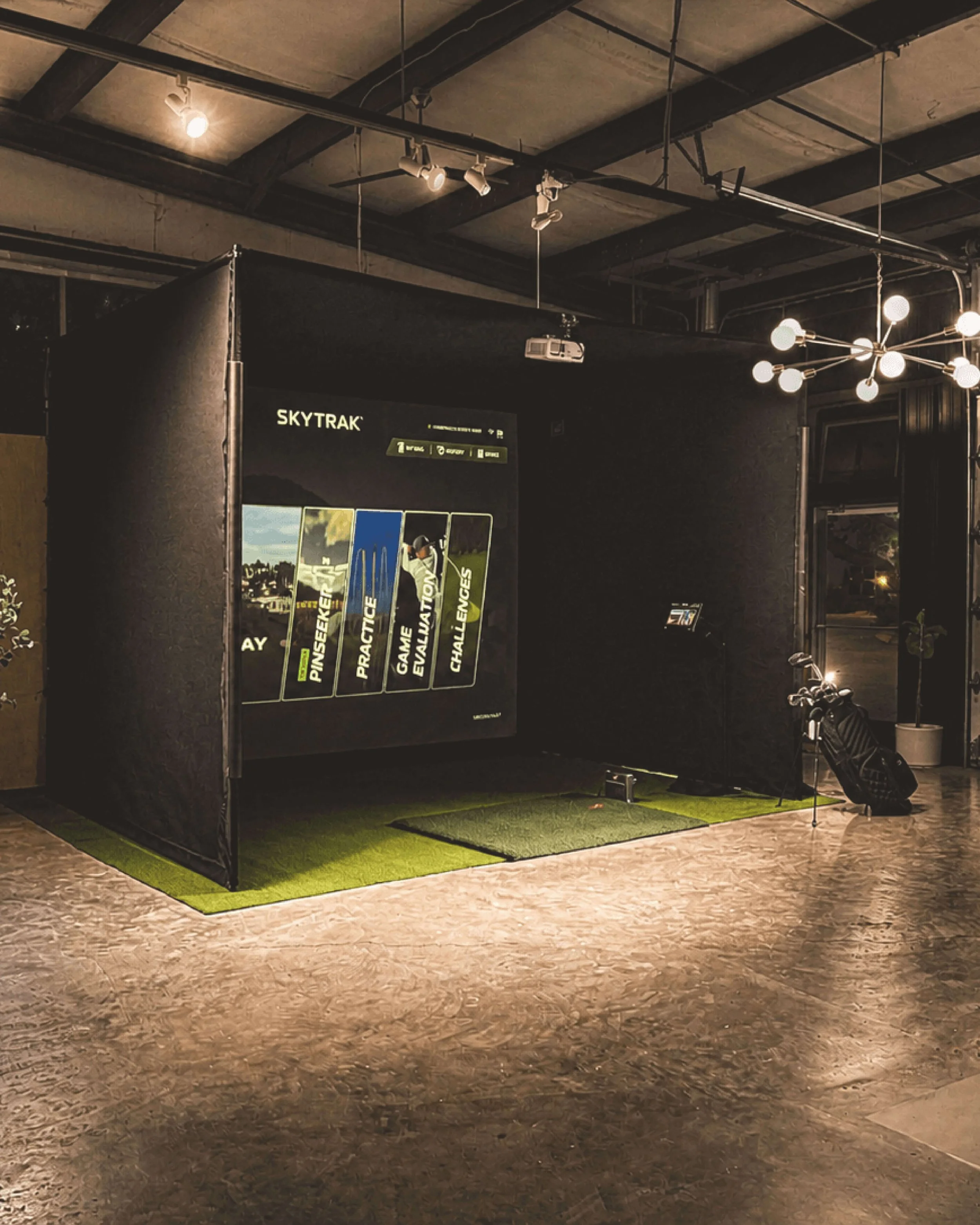Lemont Golf mobile simulator ready for a Nashville event — full setup with turf and screen