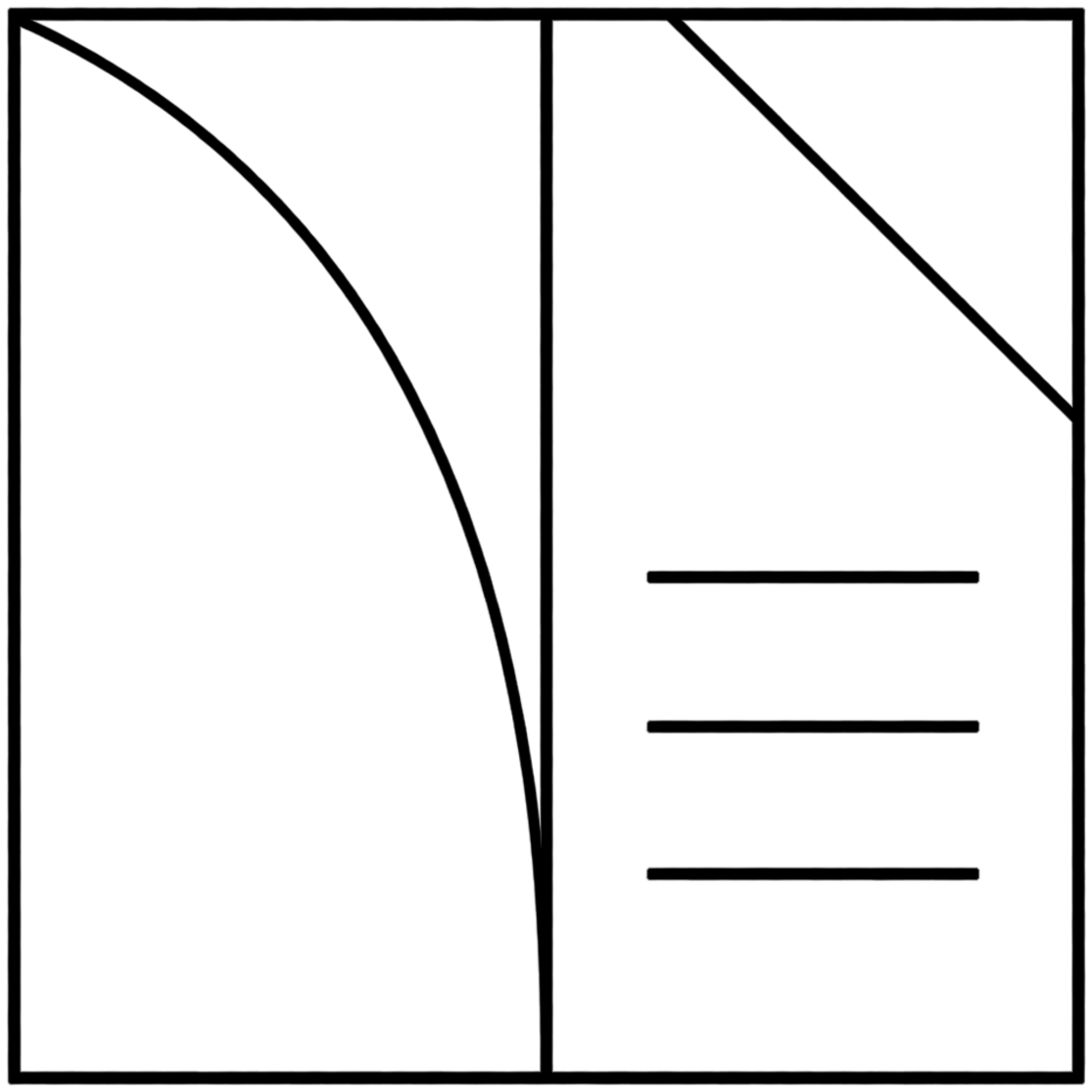 Un dessin géométrique d’un carré dont les sections sont divisées par des lignes verticales, horizontales et diagonales.