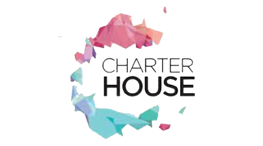 Colorful abstract map outline encircling the text 'Charter House' in black font.