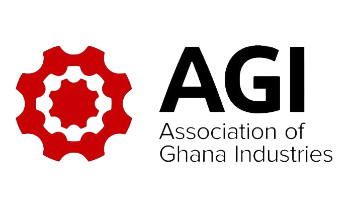 Logo for the Association of Ghana Industries featuring red gear icons and black text.