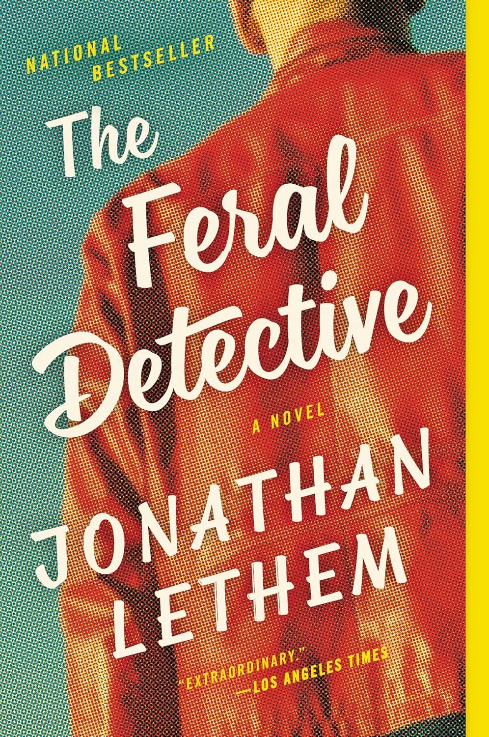 Book cover of 'The Female Detective' by Jonathan Lethem, with a colorful, pixelated image of a woman in a red dress.