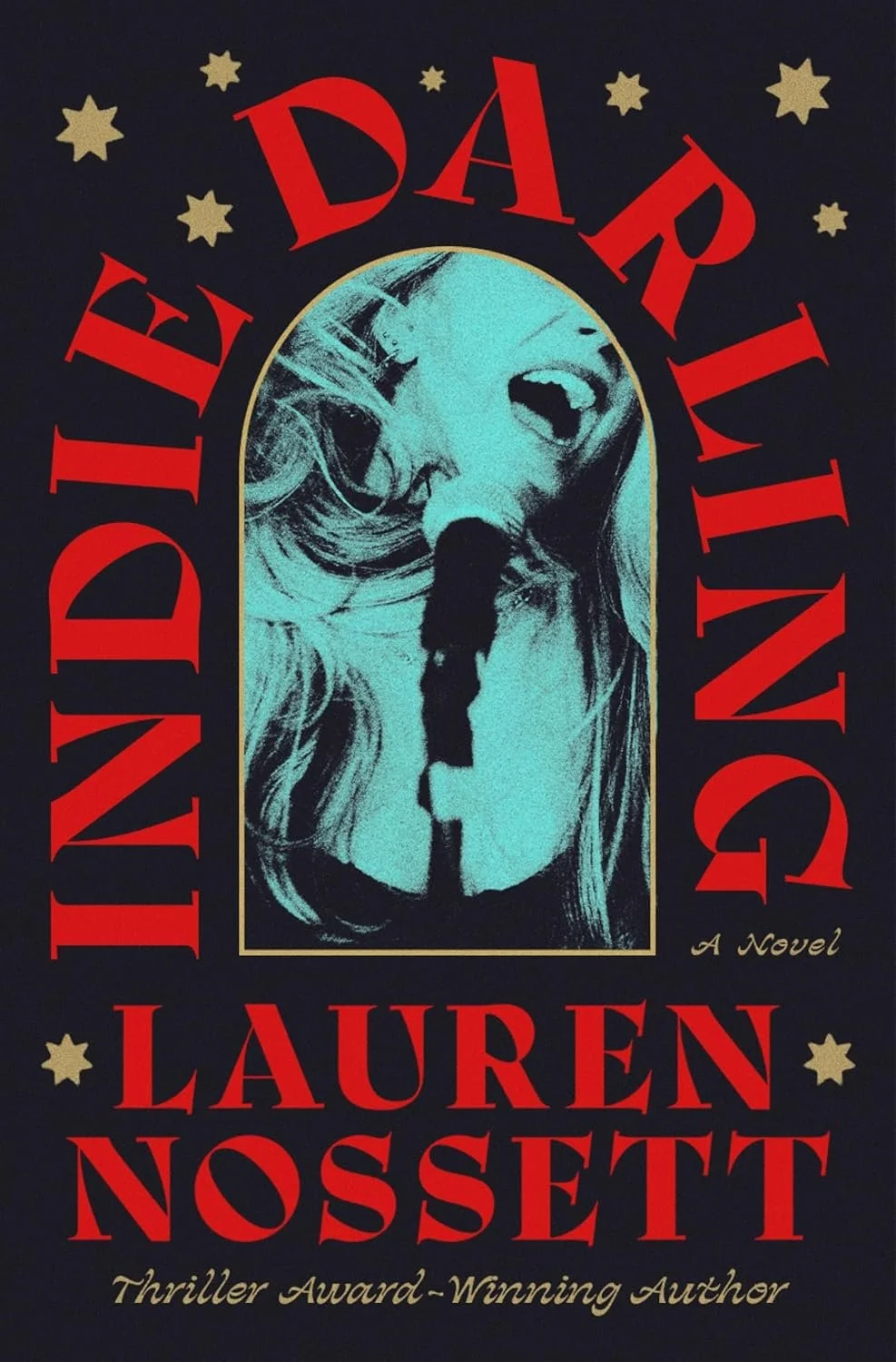 Book cover of 'Indie Day Riding' by Lauren Nossett, featuring a stylized illustration of a woman singing into a microphone, with stars around the title.