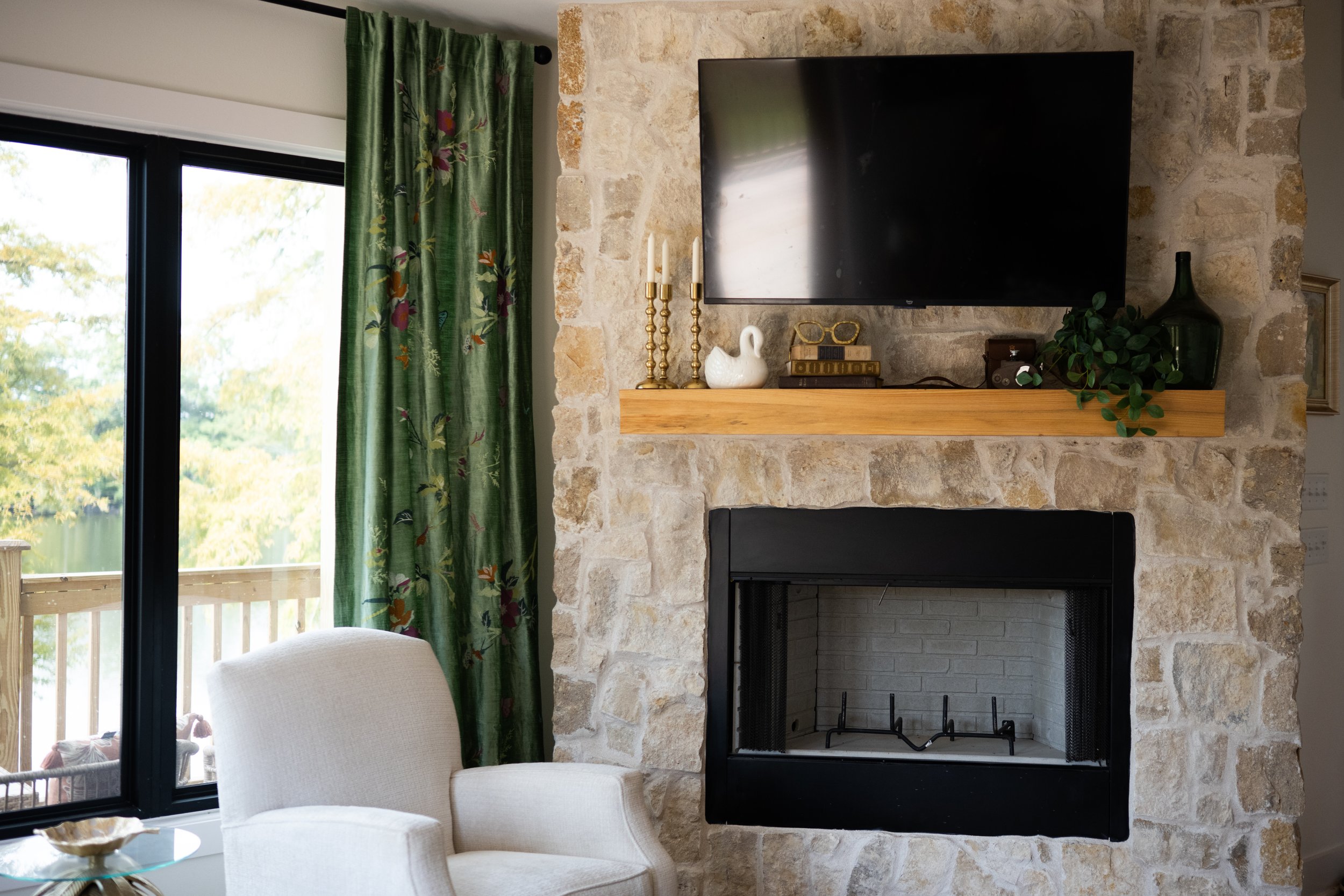 Living Room Stone Fireplace