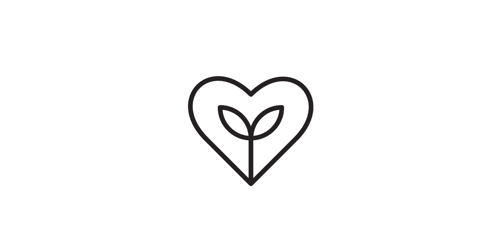 Line drawing of a heart with a plant inside it, symbolizing love and growth.
