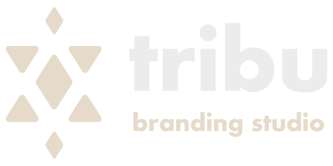 Logo featuring geometric star shapes and the words 'tribu branding studio' in lowercase letters.