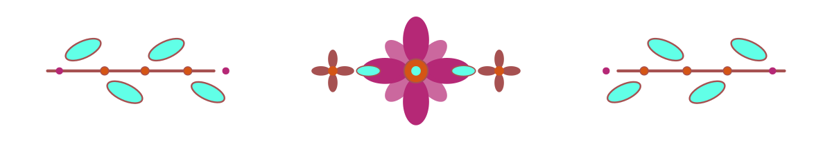 Decorative floral and geometric pattern with symmetrical pink, purple, orange, and blue elements.