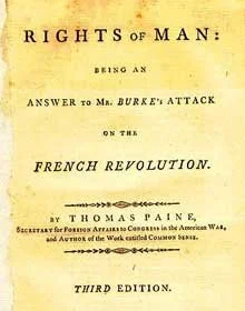 Title page of Thomas Paine's book 'Rights of Man,' third edition, published to answer Mr. Burke's attack on the French Revolution