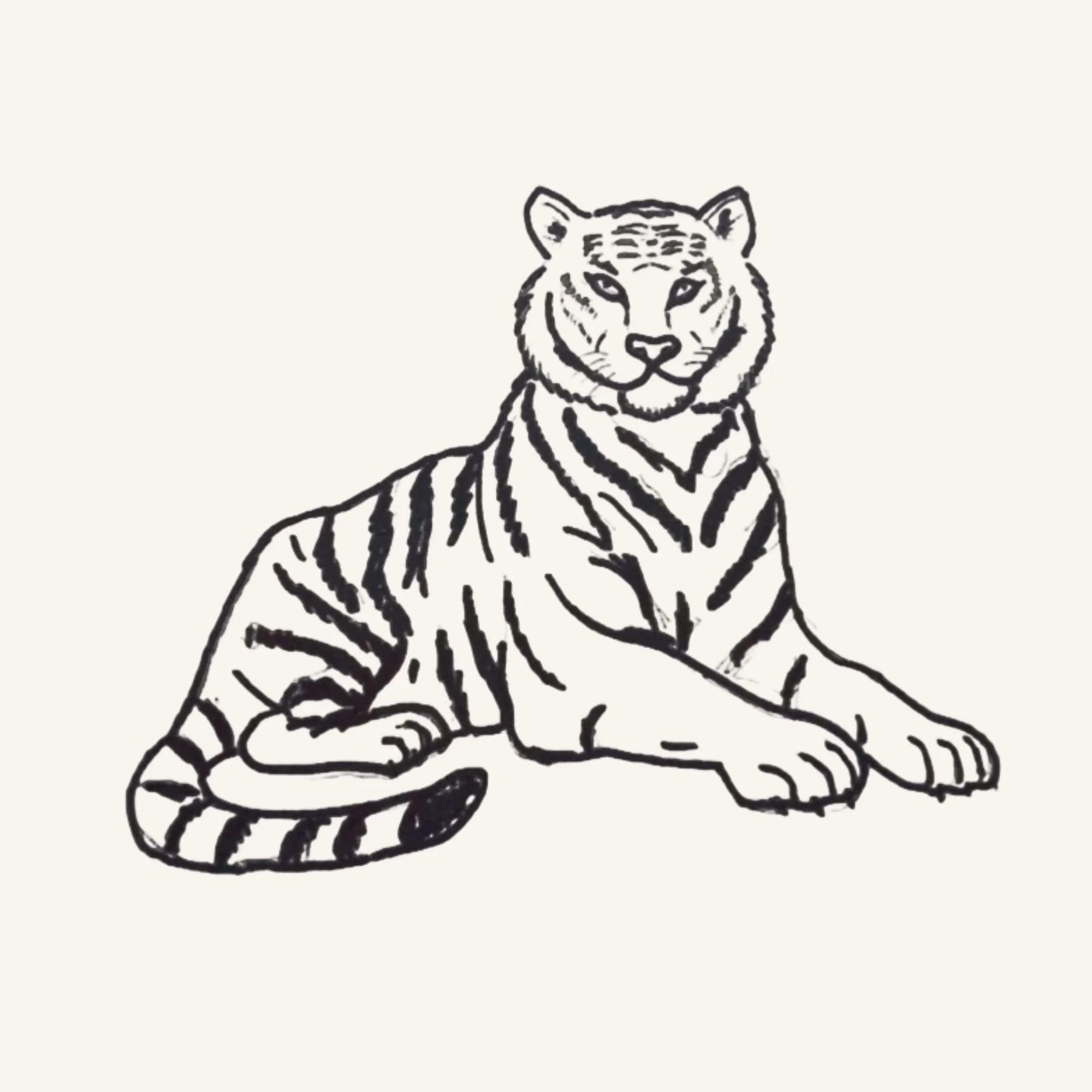 Hand-drawn tiger illustration representing strength, resilience, and independence in Animal Mirror Wisdom.
