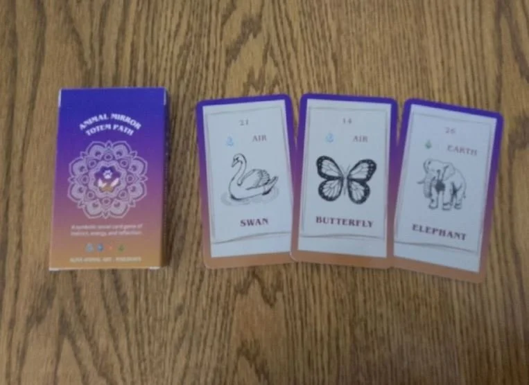 Animal Mirror Totem Path deck box and sample cards from Alma Animal Art.