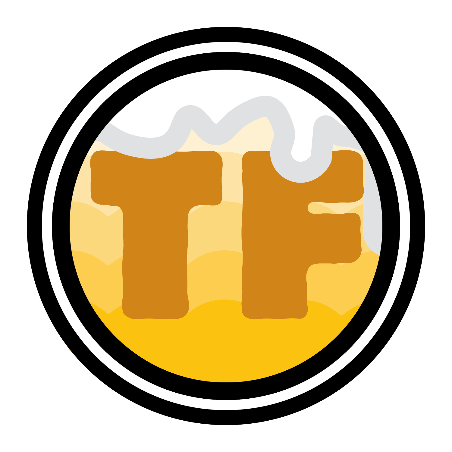 A secondary logo for 'THIRSTY FELLOW' which features a yellow color gradient with white foam at the top inside a circle with the letters 'T' and 'F'