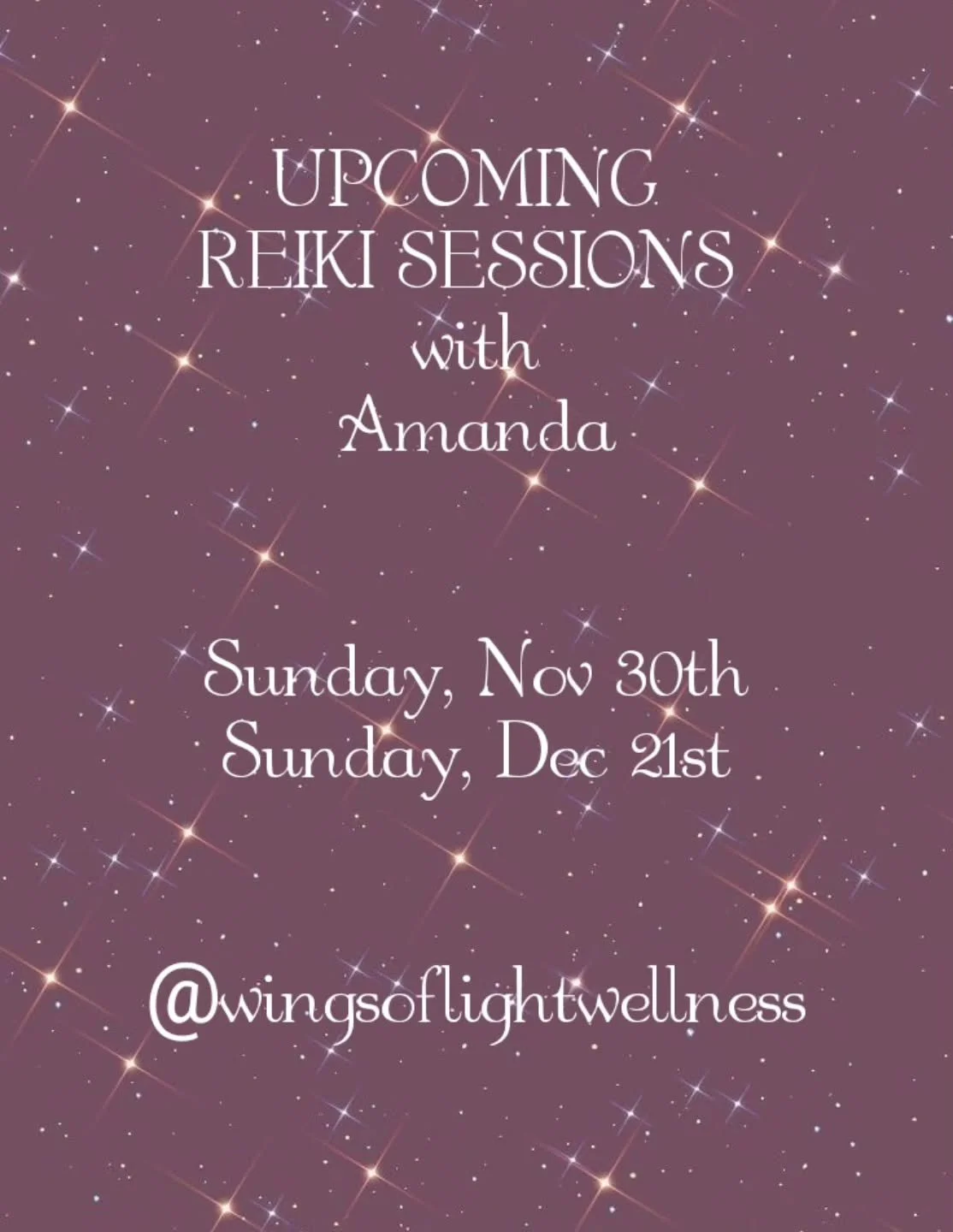 Upcoming Reiki Sessions...

Sunday, November 30th 
Sunday, December 21st

60min/$85

Contact Amanda @wingsoflightwellness or wingsoflightwellness@hotmail.com to book.

@therootstudio