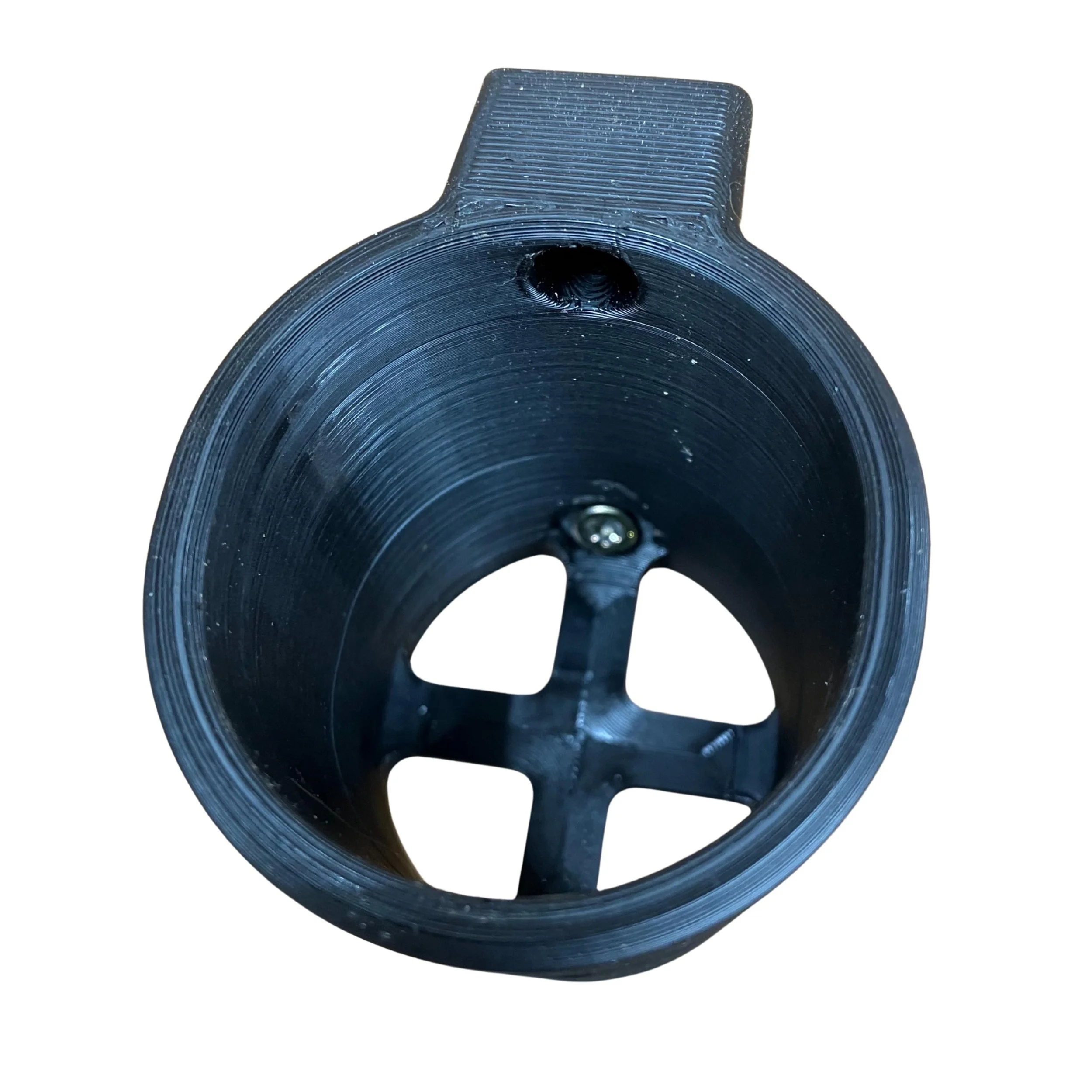 Top view inside the Bosch 12V wall mount showing the cross support and mounting hole