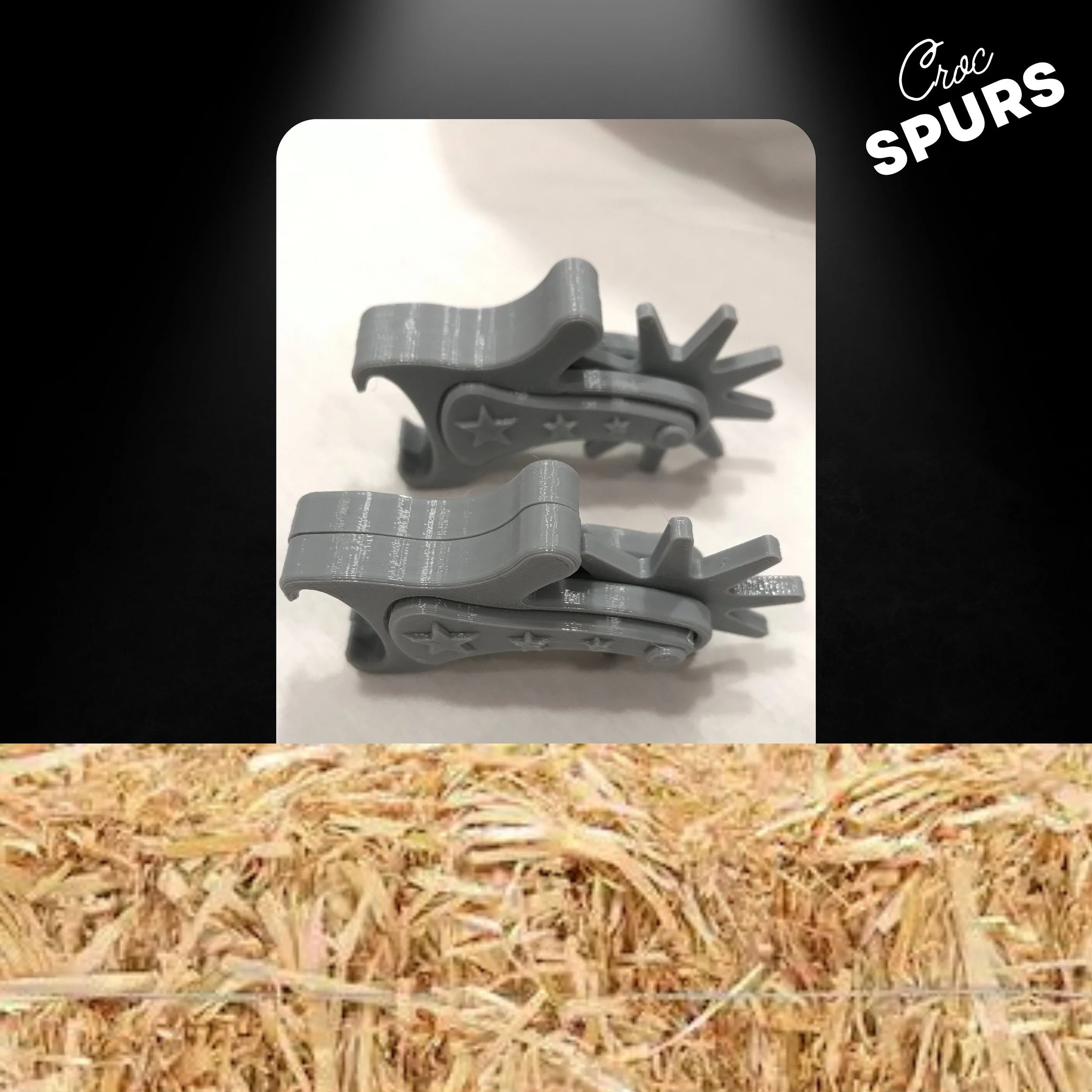 Pair of gray Croc Spurs, side view