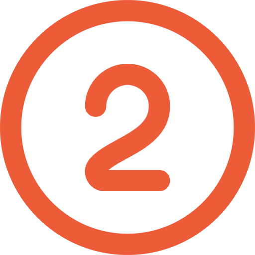 A black circle with a red border containing a large red number 2 in the center.