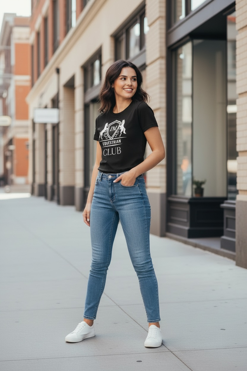 Woman wearing screen printed women's T-shirt.PNG