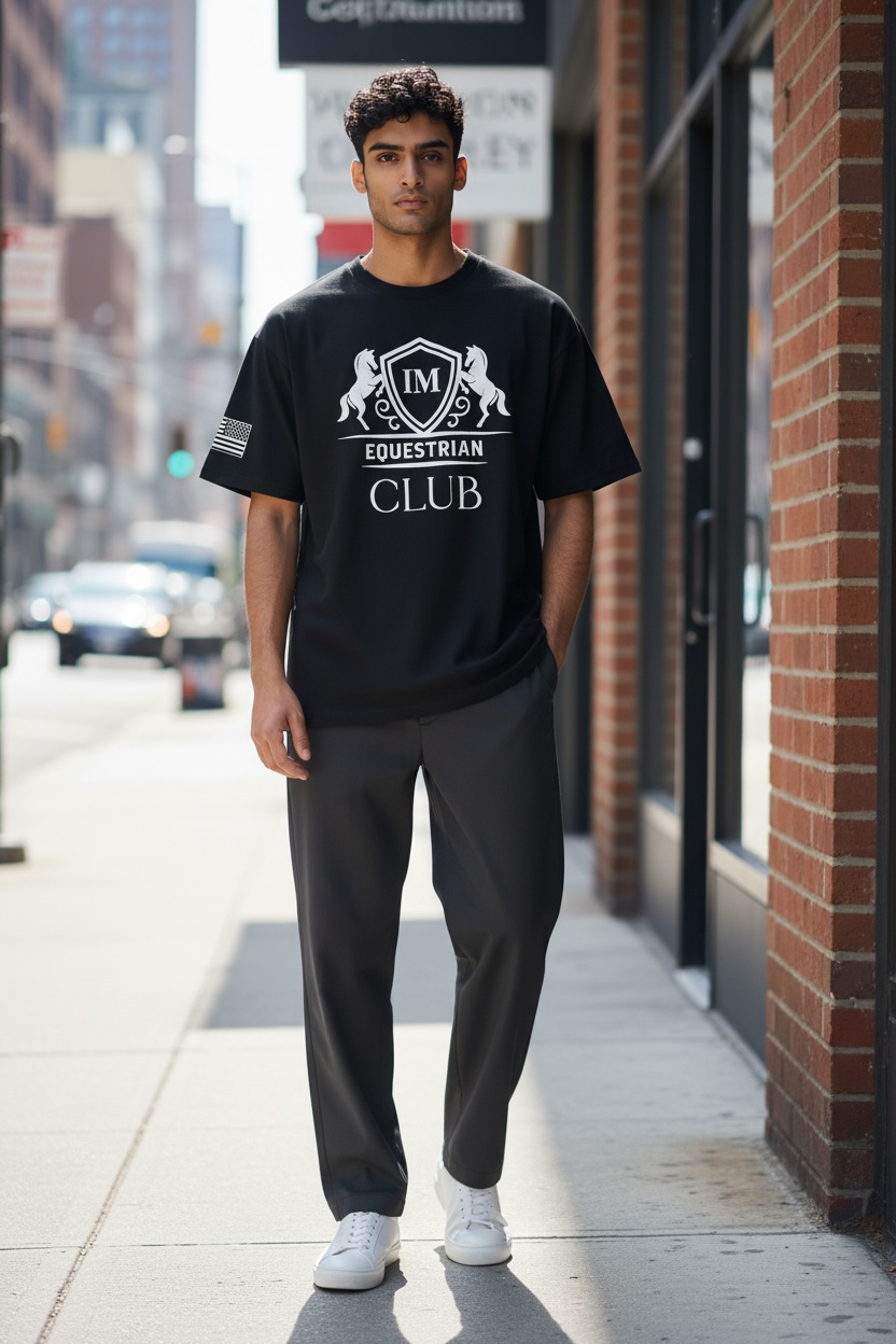 Man wearing unisex screen printed T-shirt 2.PNG