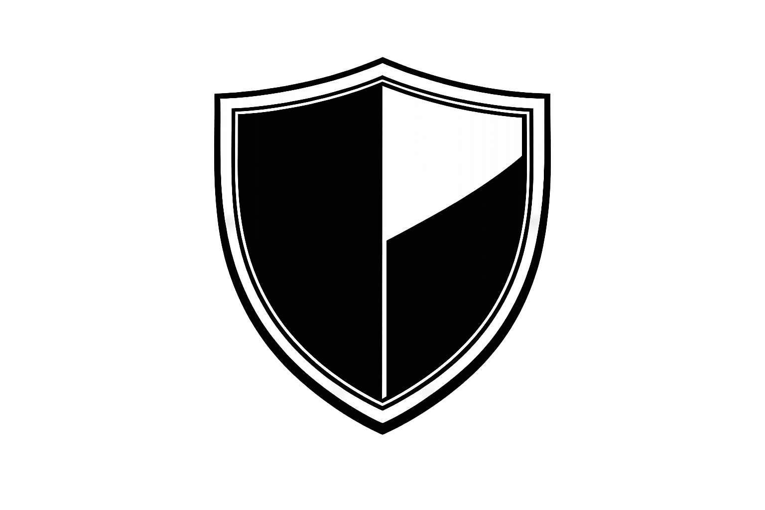 A black and white shield with a diagonal split and an outline.