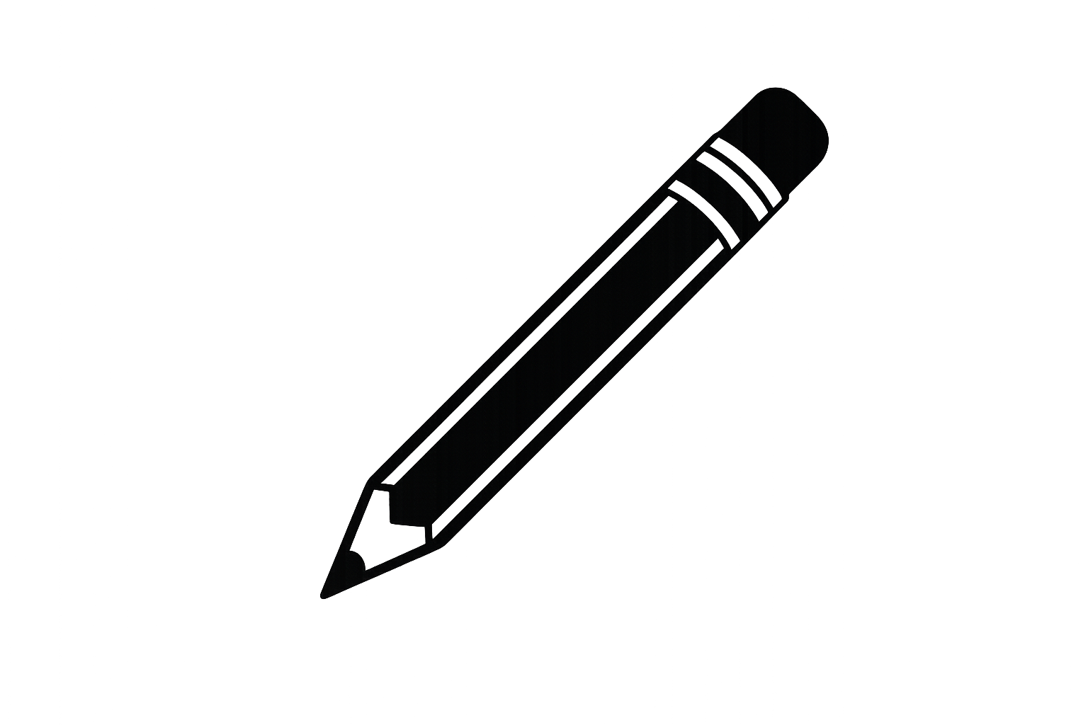 Outline drawing of a pencil pointing downward at an angle.