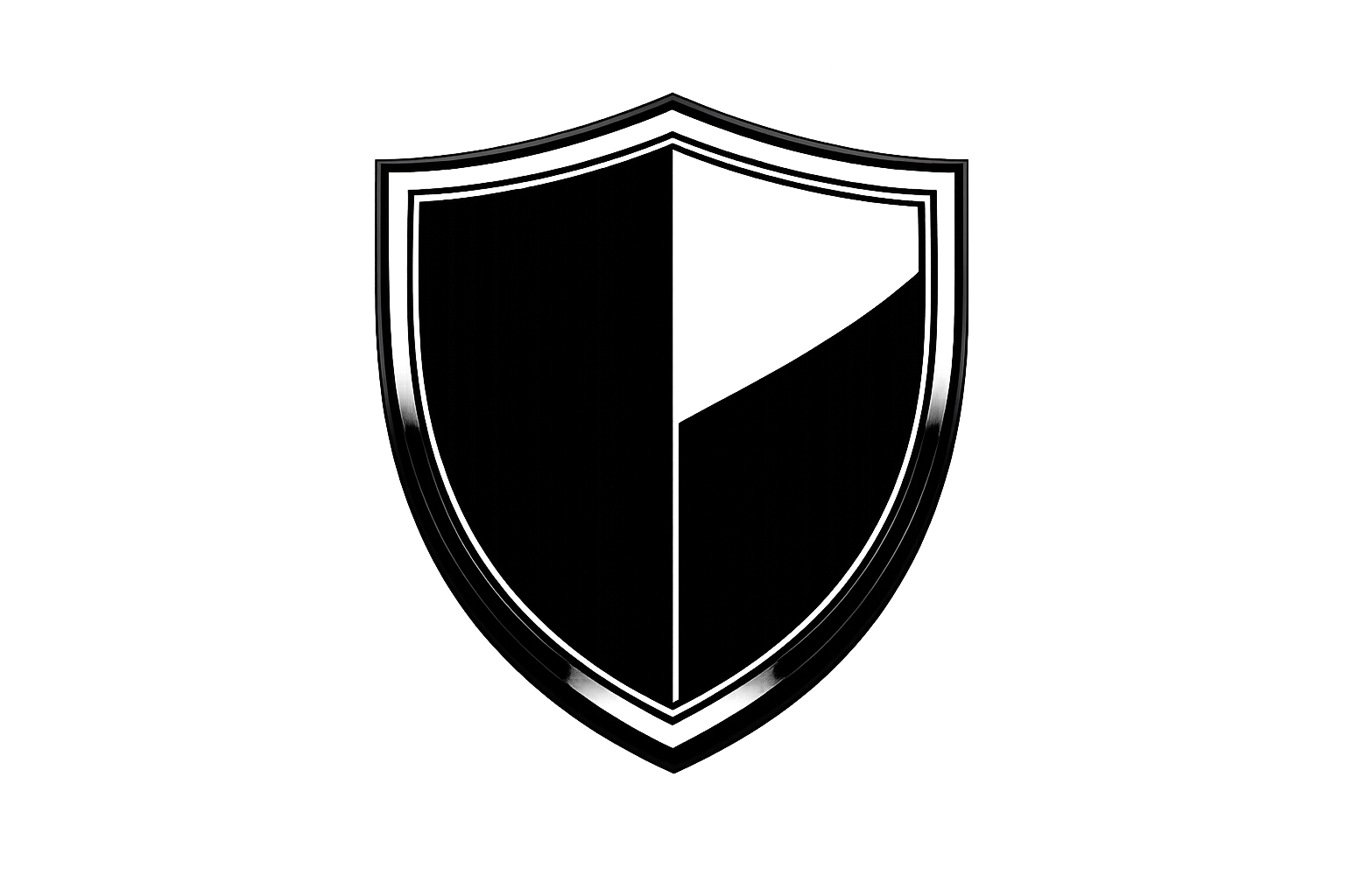 Black shield emblem with a glossy, 3D effect on a gray background.