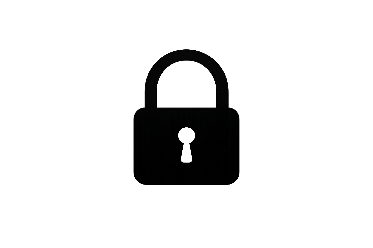 Outline of a padlock in black on a transparent background.