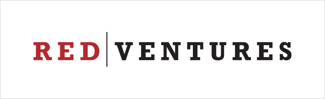 Logo with the text 'RED VENTURES', where 'RED' is in red uppercase letters and 'VENTURES' is in black uppercase letters, separated by a vertical black line.