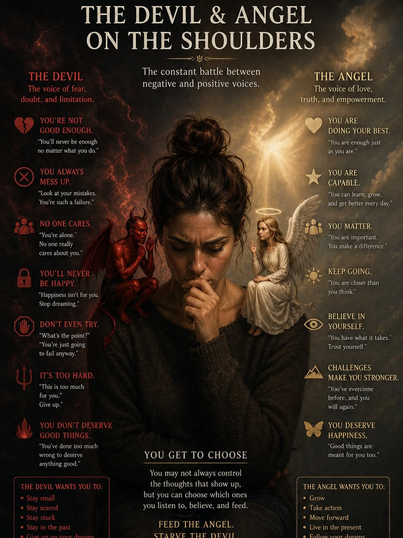 It&rsquo;s not a devil and an angel.
It&rsquo;s your past vs. your choice.

The moment you realize that&hellip;
you start responding differently to everything.

I unpacked this more in my latest newsletter.