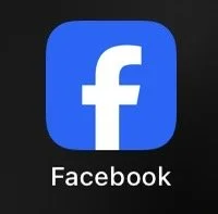 Facebook logo with the text Facebook below it