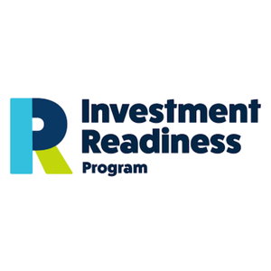 Logo for Investment Readiness Program featuring a stylized 'P' with blue and green sections.